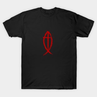 Cross And Fish Red Edition Christian Design T-Shirt